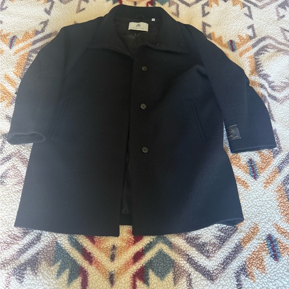 NWT Babaton Correa Funnel-Neck Wool Coat Black Size Large - Picture 9 of 13